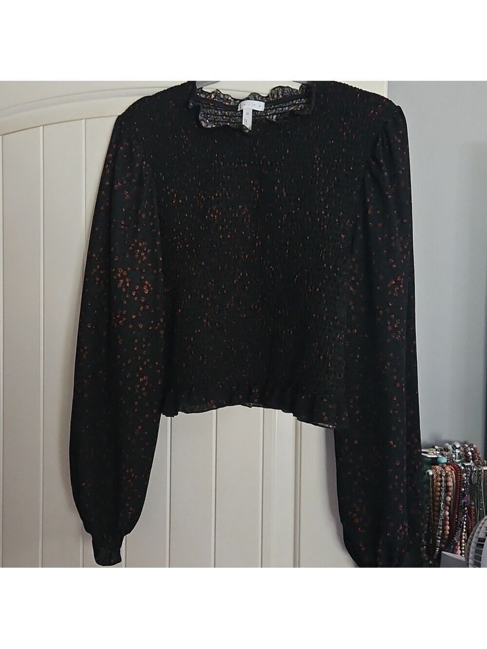 Leith crop smocked bell sleeve top Size 2X